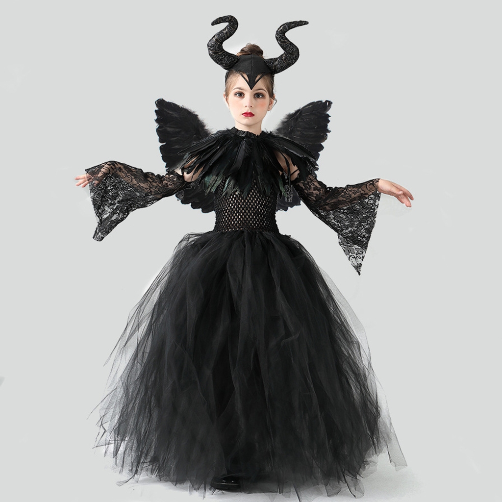 Bé Gái Nữ Hoàng Trang Phục Maleficent Phù Thủy Quỷ Dệt Kim Tulle Đầm Ác Nữ Hoàng Trang Phục Cho Bé Gái Halloween Cosplay shopidaevn