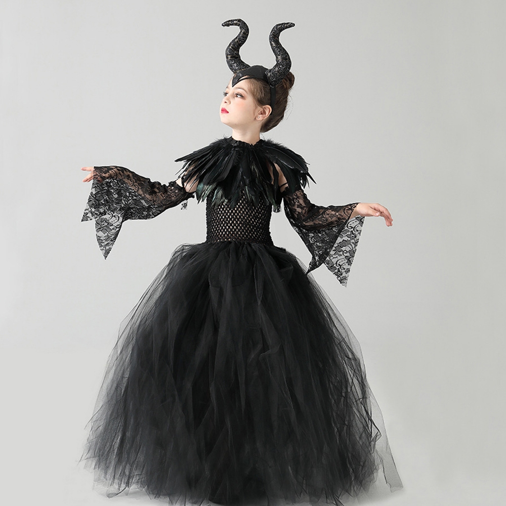 Bé Gái Nữ Hoàng Trang Phục Maleficent Phù Thủy Quỷ Dệt Kim Tulle Đầm Ác Nữ Hoàng Trang Phục Cho Bé Gái Halloween Cosplay shopidaevn