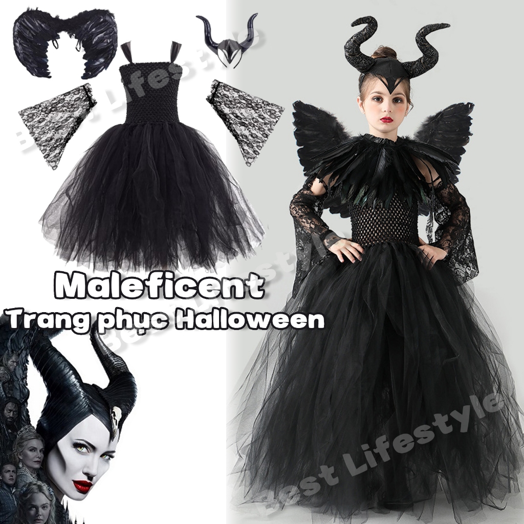 Bé Gái Nữ Hoàng Trang Phục Maleficent Phù Thủy Quỷ Dệt Kim Tulle Đầm Ác Nữ Hoàng Trang Phục Cho Bé Gái Halloween Cosplay shopidaevn
