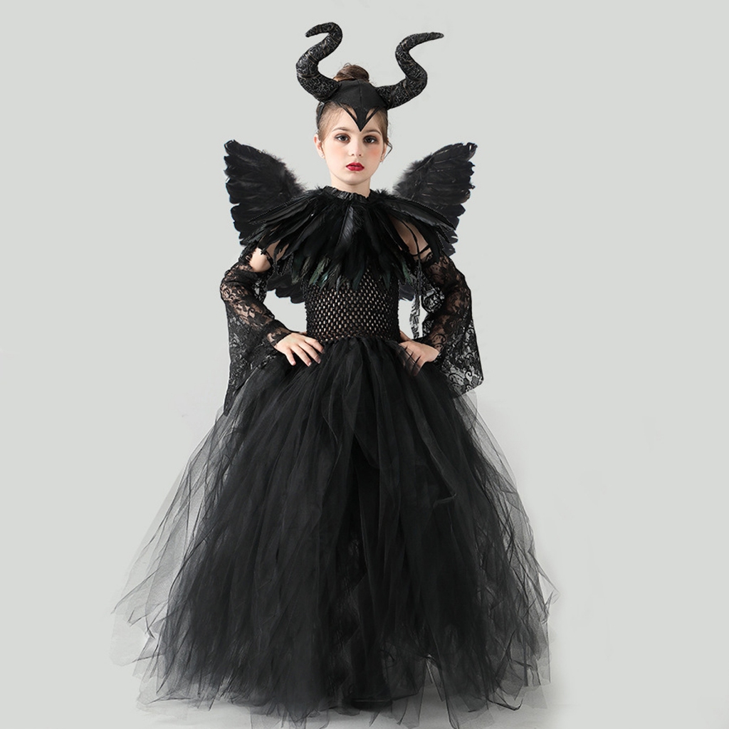 Bé Gái Nữ Hoàng Trang Phục Maleficent Phù Thủy Quỷ Dệt Kim Tulle Đầm Ác Nữ Hoàng Trang Phục Cho Bé Gái Halloween Cosplay shopidaevn
