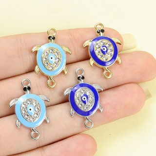10 Đầu nối men rùa biển độc đáo với kim cương giả, Rùa với mặt dây chuyền treo đôi tạo kiểu mắt ác - Vòng cổ vòng tay phong cách biển Móc khóa DIY Phụ kiện thiết yếu