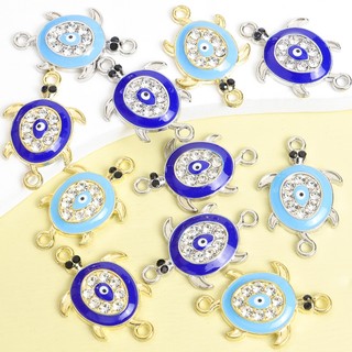 10 Đầu nối men rùa biển độc đáo với kim cương giả, Rùa với mặt dây chuyền treo đôi tạo kiểu mắt ác - Vòng cổ vòng tay phong cách biển Móc khóa DIY Phụ kiện thiết yếu