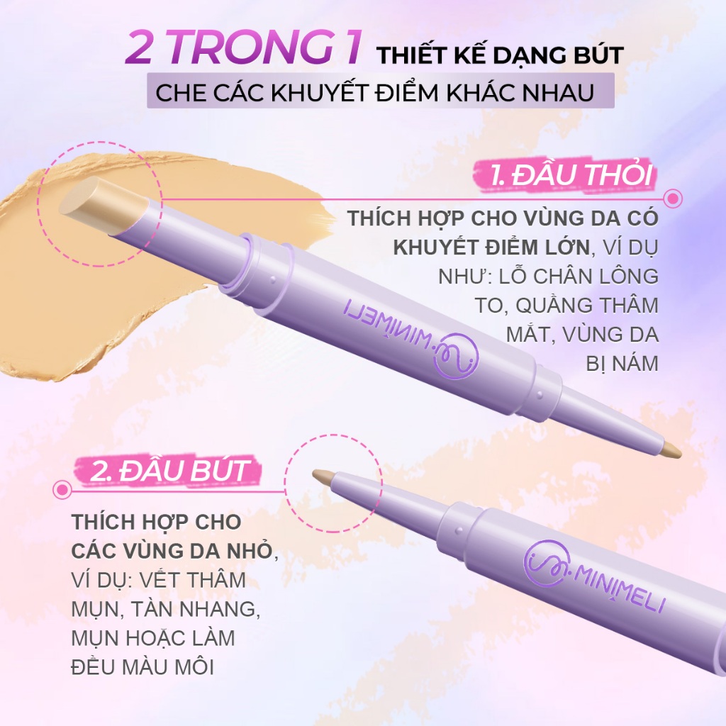 Ảnh Minimeli Full Coverge Bút Che Khuyết Điểm 2 TRONG 1 Chống Thấm Nước Flawless Trang Điểm Mặt Lâu Dài 4
