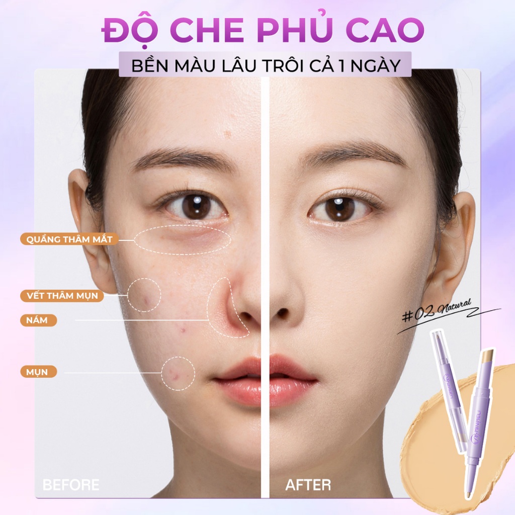 Ảnh Minimeli Full Coverge Bút Che Khuyết Điểm 2 TRONG 1 Chống Thấm Nước Flawless Trang Điểm Mặt Lâu Dài 3