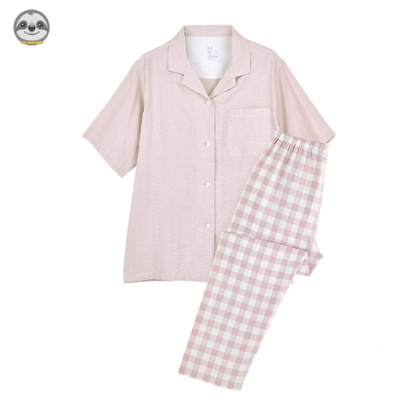Phong cách Nhật Bản Muji Style / Quần ngắn tay màu hỗn hợp Đồ ngủ / Bộ đồ ngủ sợi đôi Cotton / Đồ ngủ cặp đôi / Bộ đồ Loungewear đơn giản