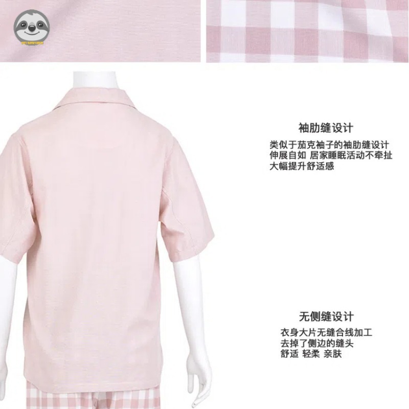 Phong cách Nhật Bản Muji Style / Quần ngắn tay màu hỗn hợp Đồ ngủ / Bộ đồ ngủ sợi đôi Cotton / Đồ ngủ cặp đôi / Bộ đồ Loungewear đơn giản