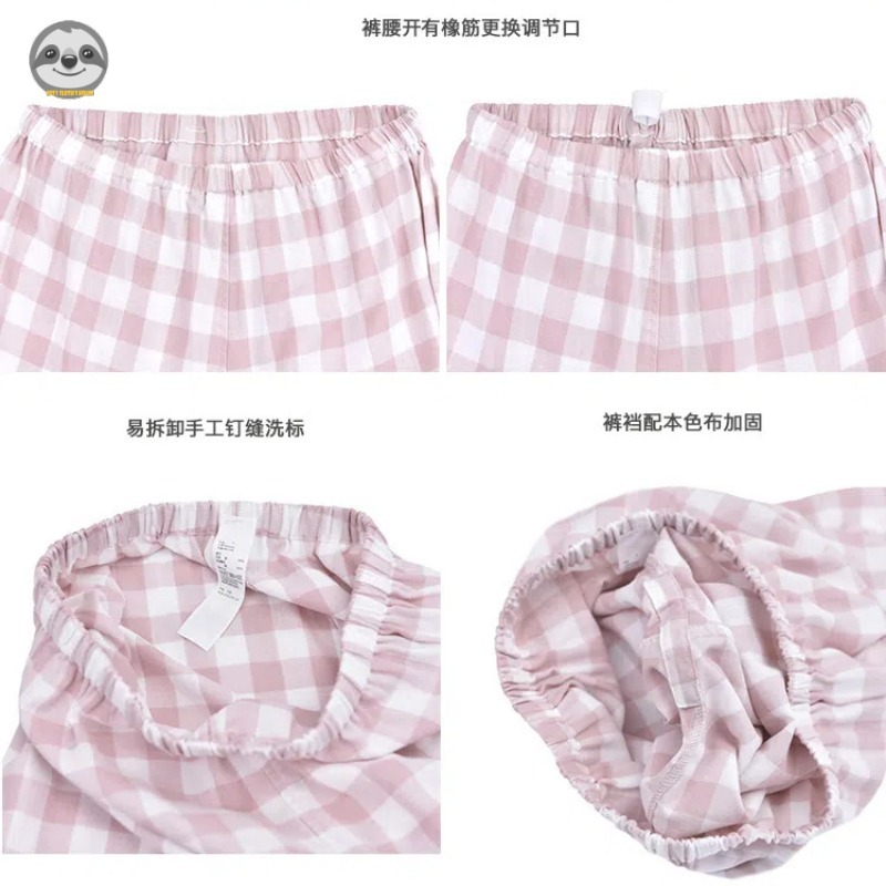 Phong cách Nhật Bản Muji Style / Quần ngắn tay màu hỗn hợp Đồ ngủ / Bộ đồ ngủ sợi đôi Cotton / Đồ ngủ cặp đôi / Bộ đồ Loungewear đơn giản