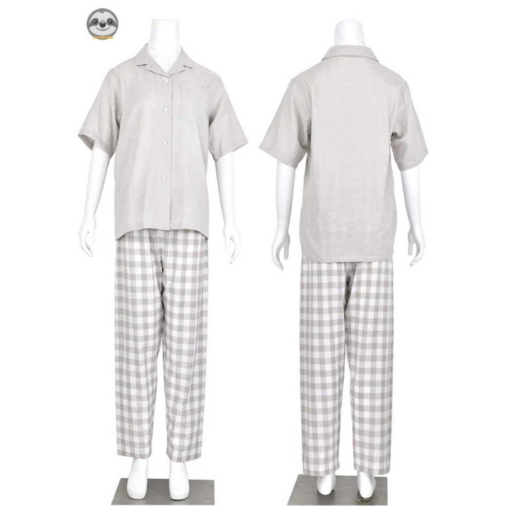 Phong cách Nhật Bản Muji Style / Quần ngắn tay màu hỗn hợp Đồ ngủ / Bộ đồ ngủ sợi đôi Cotton / Đồ ngủ cặp đôi / Bộ đồ Loungewear đơn giản