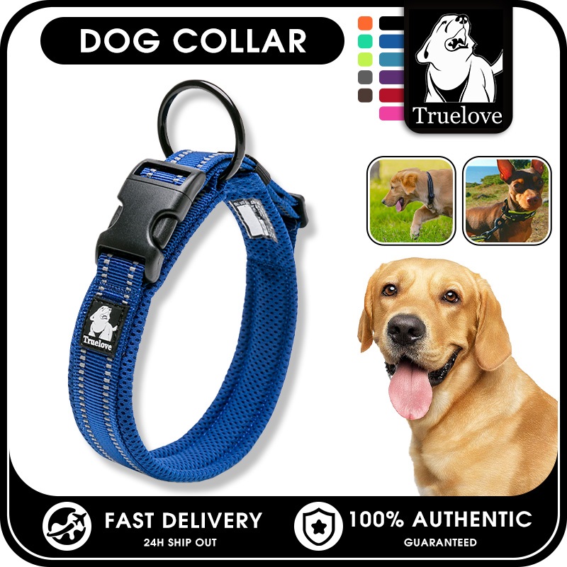 TRUELOVE Vòng cổ chó có thể điều chỉnh có đệm lưới cho thú cưng Vòng cổ chó Nylon phản quang bền