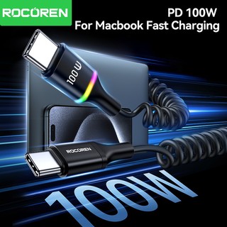 Cáp Rocoren 100W Spring USB Type C cho ô tô có đèn LED RGB PD Dây sạc nhanh cho điện thoại trên ô tô