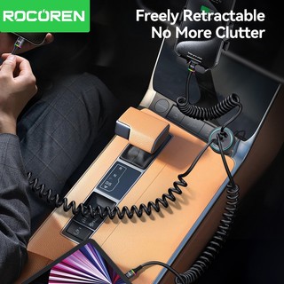 Cáp Rocoren 100W Spring USB Type C cho ô tô có đèn LED RGB PD Dây sạc nhanh cho điện thoại trên ô tô