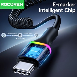 Cáp Rocoren 100W Spring USB Type C cho ô tô có đèn LED RGB PD Dây sạc nhanh cho điện thoại trên ô tô