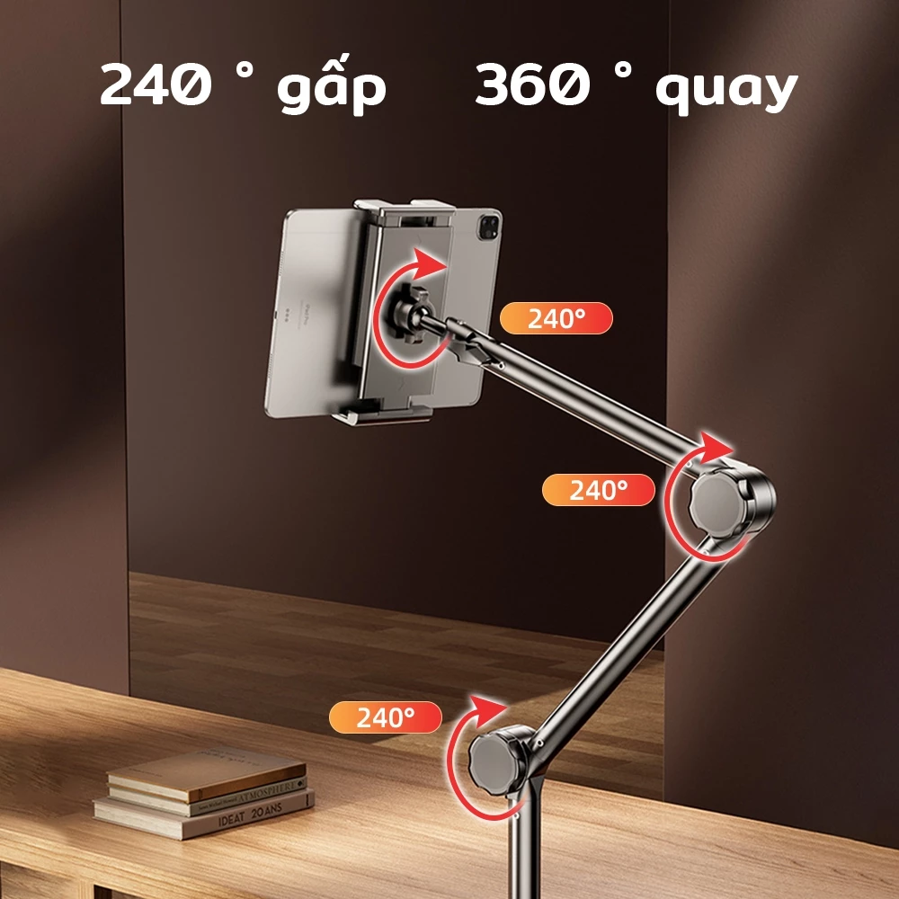 Giá đỡ điện thoại lười biếng 360° Giá đỡ máy tính bảng xoay có thể điều chỉnh cho điện thoại di động iPad Giường 4-13 inch Cánh tay nổi linh hoạt Giá đỡ kẹp