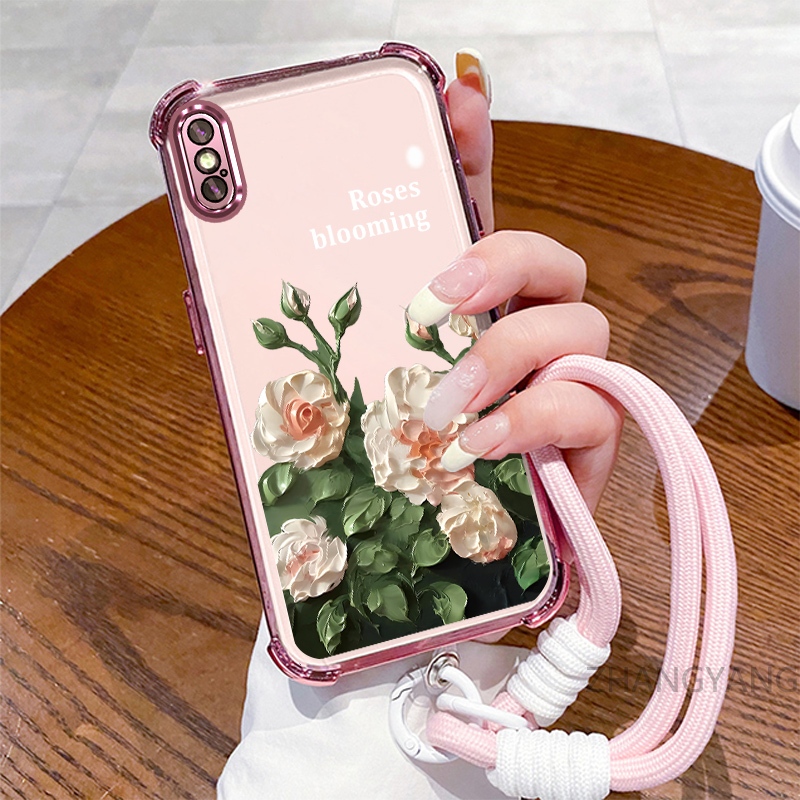 Ốp Lưng Cho iPhone X Xs Xr Xs Max Ốp Điện Thoại Mạ Điện Bốn Góc Chống Rơi Với Thẩm Mỹ Đẹp Và Thiết Kế Hoa Trắng Vỏ Mềm TPU