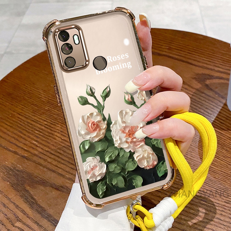 Ốp Lưng Cho OPPO A53 2020 A33 Ốp Điện Thoại Mạ Điện Bốn Góc Chống Rơi Với Thẩm Mỹ Đẹp Và Thiết Kế Hoa Trắng Vỏ Mềm TPU