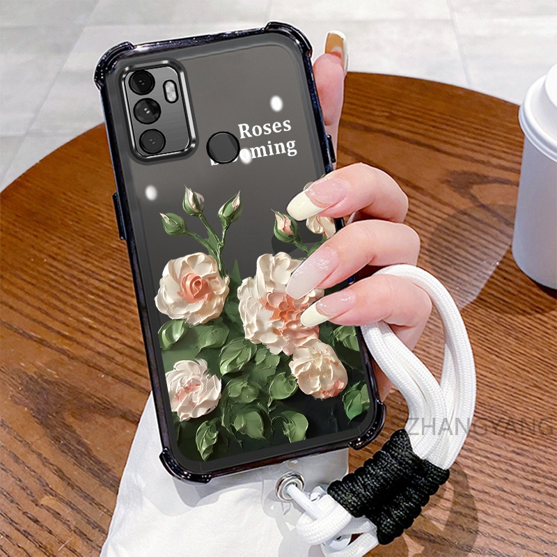 Ốp Lưng Cho OPPO A53 2020 A33 Ốp Điện Thoại Mạ Điện Bốn Góc Chống Rơi Với Thẩm Mỹ Đẹp Và Thiết Kế Hoa Trắng Vỏ Mềm TPU
