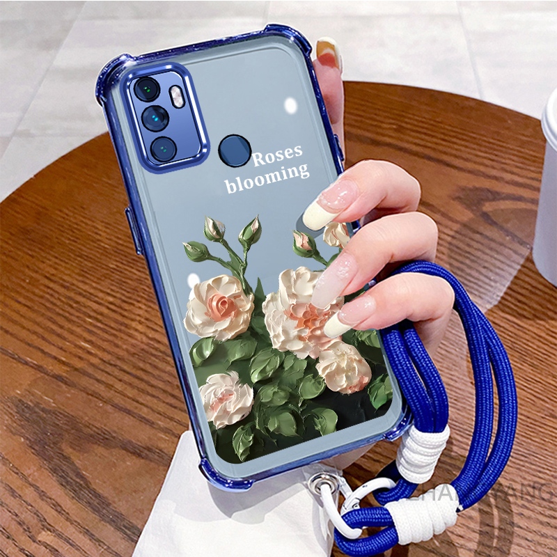 Ốp Lưng Cho OPPO A53 2020 A33 Ốp Điện Thoại Mạ Điện Bốn Góc Chống Rơi Với Thẩm Mỹ Đẹp Và Thiết Kế Hoa Trắng Vỏ Mềm TPU