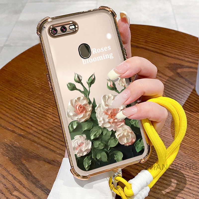 Ốp Lưng Cho OPPO A5S A12 A7 F9 Ốp Điện Thoại Mạ Điện Bốn Góc Chống Rơi Với Thẩm Mỹ Đẹp Và Thiết Kế Hoa Trắng TPU Mềm