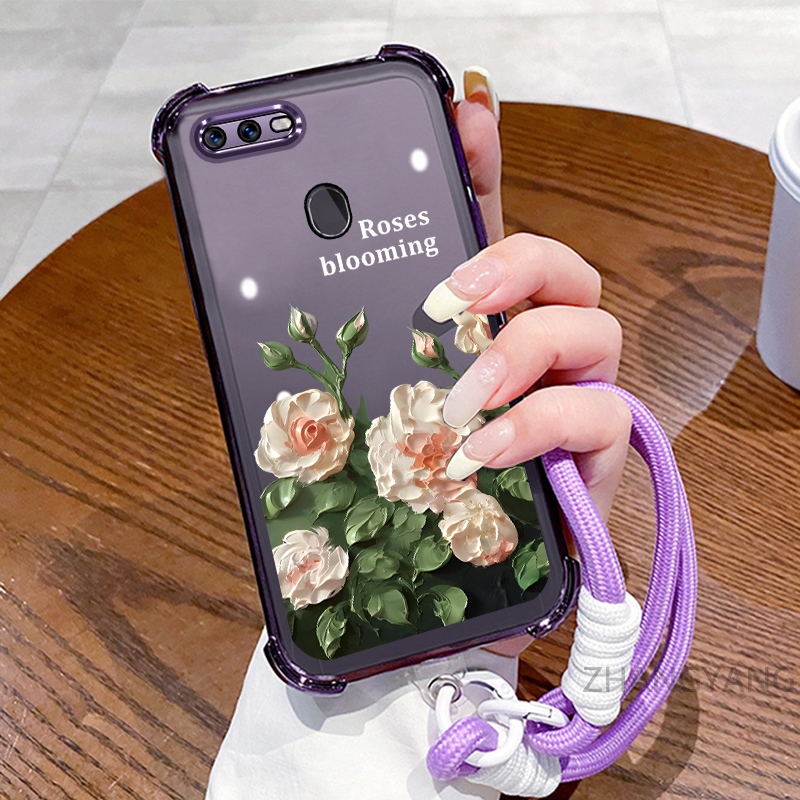 Ốp Lưng Cho OPPO A5S A12 A7 F9 Ốp Điện Thoại Mạ Điện Bốn Góc Chống Rơi Với Thẩm Mỹ Đẹp Và Thiết Kế Hoa Trắng TPU Mềm