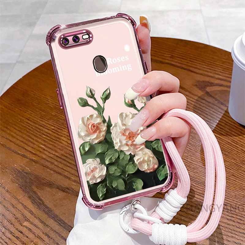 Ốp Lưng Cho OPPO A5S A12 A7 F9 Ốp Điện Thoại Mạ Điện Bốn Góc Chống Rơi Với Thẩm Mỹ Đẹp Và Thiết Kế Hoa Trắng TPU Mềm