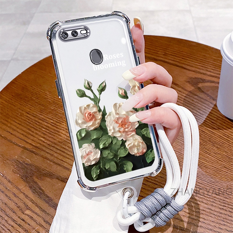 Ốp Lưng Cho OPPO A5S A12 A7 F9 Ốp Điện Thoại Mạ Điện Bốn Góc Chống Rơi Với Thẩm Mỹ Đẹp Và Thiết Kế Hoa Trắng TPU Mềm