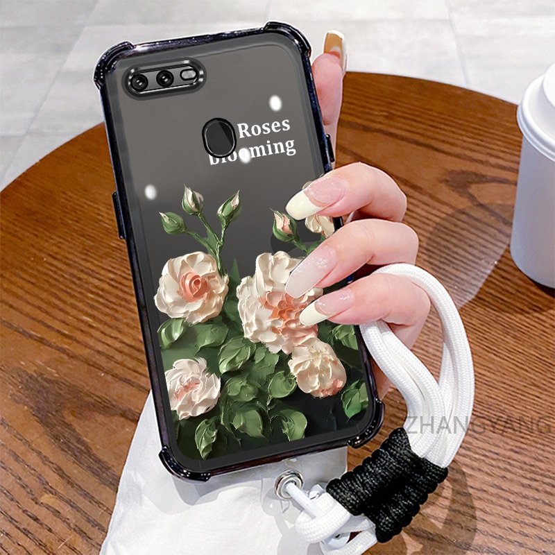Ốp Lưng Cho OPPO A5S A12 A7 F9 Ốp Điện Thoại Mạ Điện Bốn Góc Chống Rơi Với Thẩm Mỹ Đẹp Và Thiết Kế Hoa Trắng TPU Mềm