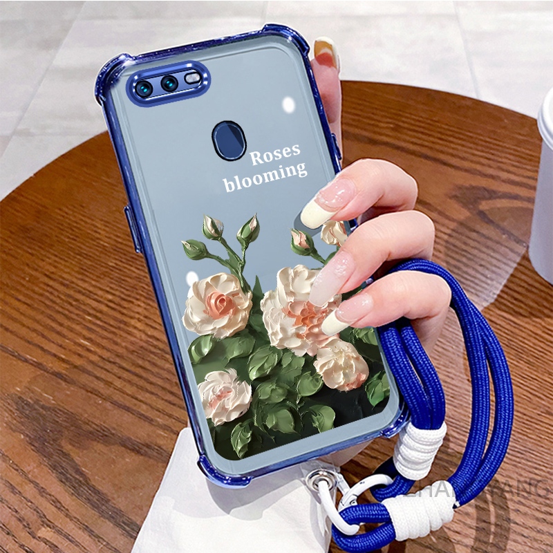 Ốp Lưng Cho OPPO A5S A12 A7 F9 Ốp Điện Thoại Mạ Điện Bốn Góc Chống Rơi Với Thẩm Mỹ Đẹp Và Thiết Kế Hoa Trắng TPU Mềm