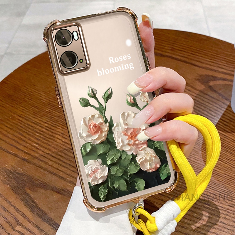 Ốp Lưng Cho OPPO A76 4G A36 4G A96 4G Ốp Điện Thoại Mạ Điện Bốn Góc Chống Rơi Với Thẩm Mỹ Đẹp Và Thiết Kế Hoa Trắng Vỏ Mềm TPU