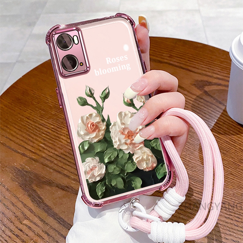 Ốp Lưng Cho OPPO A76 4G A36 4G A96 4G Ốp Điện Thoại Mạ Điện Bốn Góc Chống Rơi Với Thẩm Mỹ Đẹp Và Thiết Kế Hoa Trắng Vỏ Mềm TPU