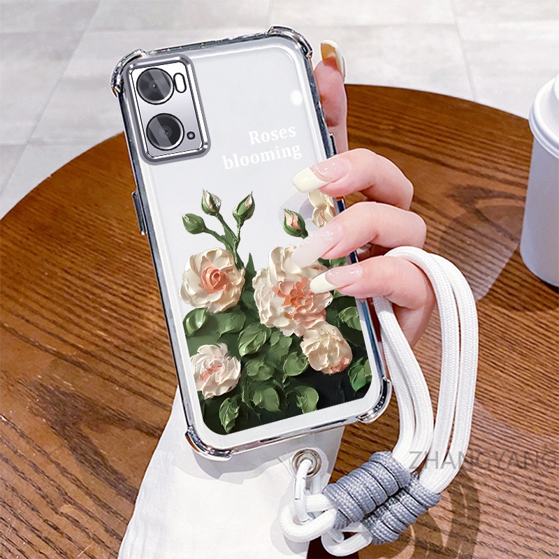 Ốp Lưng Cho OPPO A76 4G A36 4G A96 4G Ốp Điện Thoại Mạ Điện Bốn Góc Chống Rơi Với Thẩm Mỹ Đẹp Và Thiết Kế Hoa Trắng Vỏ Mềm TPU