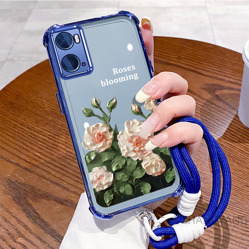 Ốp Lưng Cho OPPO A76 4G A36 4G A96 4G Ốp Điện Thoại Mạ Điện Bốn Góc Chống Rơi Với Thẩm Mỹ Đẹp Và Thiết Kế Hoa Trắng Vỏ Mềm TPU