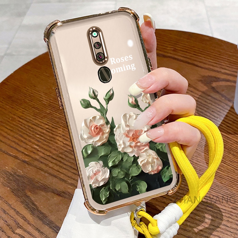 Ốp Lưng Cho OPPO F11 Ốp Điện Thoại Mạ Điện Bốn Góc Chống Rơi Với Thẩm Mỹ Đẹp Và Thiết Kế Hoa Trắng Vỏ Mềm TPU