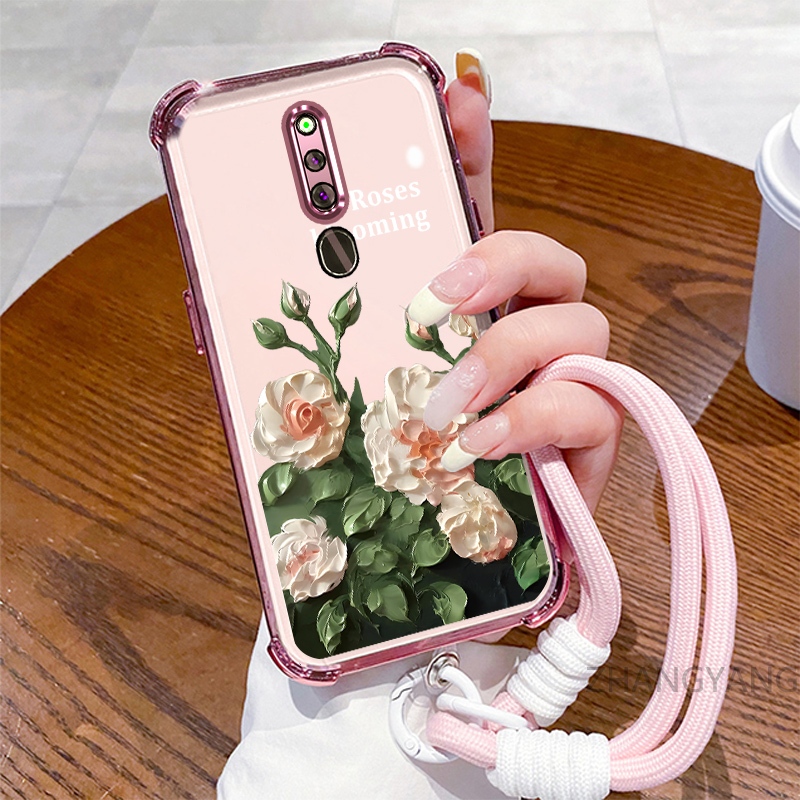 Ốp Lưng Cho OPPO F11 Ốp Điện Thoại Mạ Điện Bốn Góc Chống Rơi Với Thẩm Mỹ Đẹp Và Thiết Kế Hoa Trắng Vỏ Mềm TPU