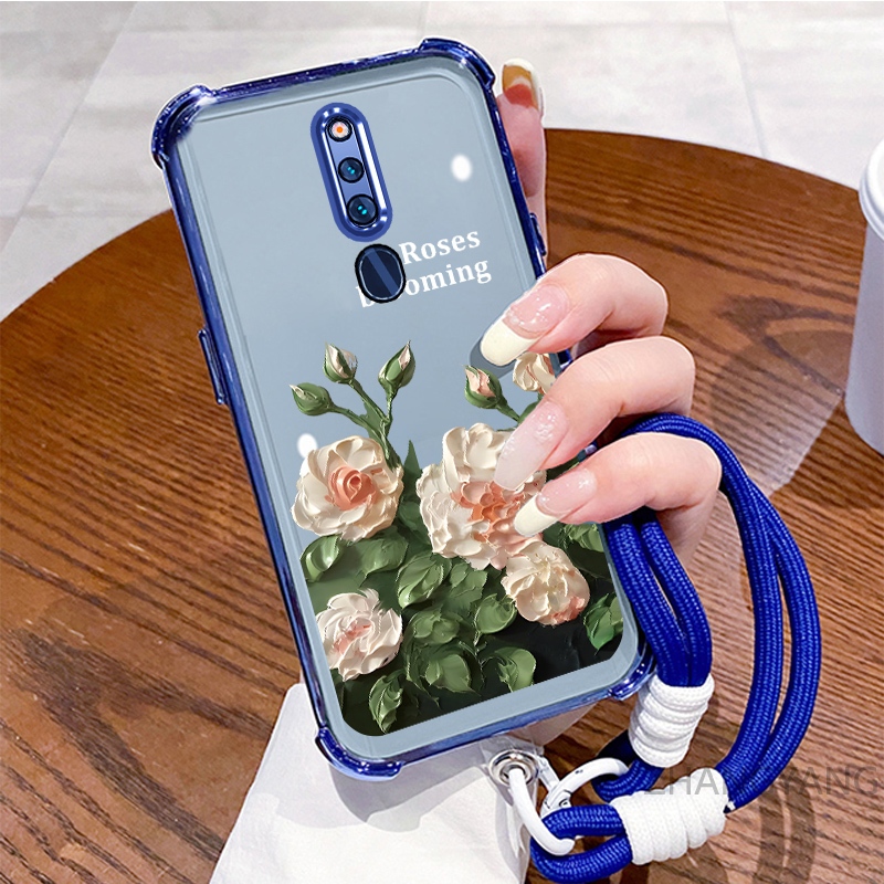 Ốp Lưng Cho OPPO F11 Ốp Điện Thoại Mạ Điện Bốn Góc Chống Rơi Với Thẩm Mỹ Đẹp Và Thiết Kế Hoa Trắng Vỏ Mềm TPU