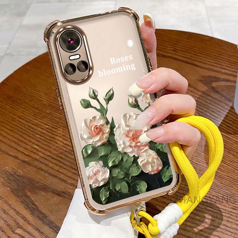 Ốp Lưng Cho OPPO RENO 10 5G RENO 10 Pro 5G Ốp Điện Thoại Mạ Điện Bốn Góc Chống Rơi Với Thẩm Mỹ Đẹp Và Thiết Kế Hoa Trắng Vỏ Mềm TPU