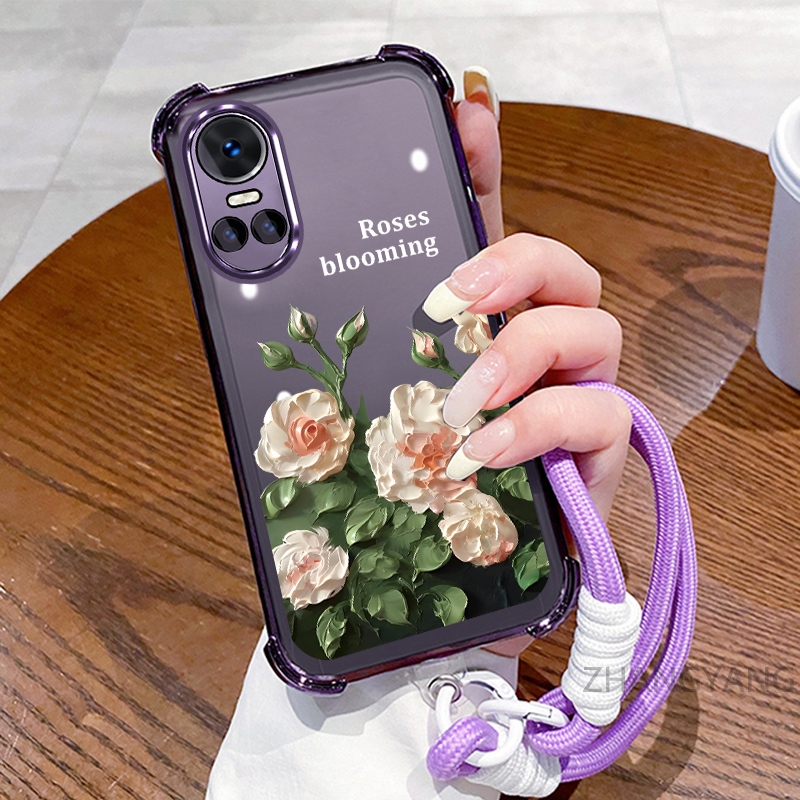 Ốp Lưng Cho OPPO RENO 10 5G RENO 10 Pro 5G Ốp Điện Thoại Mạ Điện Bốn Góc Chống Rơi Với Thẩm Mỹ Đẹp Và Thiết Kế Hoa Trắng Vỏ Mềm TPU