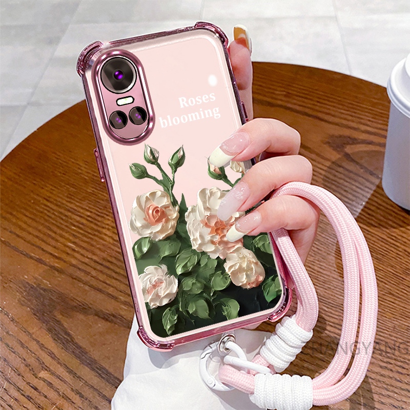 Ốp Lưng Cho OPPO RENO 10 5G RENO 10 Pro 5G Ốp Điện Thoại Mạ Điện Bốn Góc Chống Rơi Với Thẩm Mỹ Đẹp Và Thiết Kế Hoa Trắng Vỏ Mềm TPU