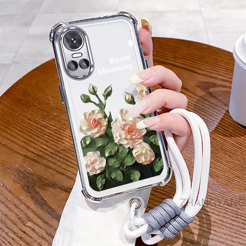 Ốp Lưng Cho OPPO RENO 10 5G RENO 10 Pro 5G Ốp Điện Thoại Mạ Điện Bốn Góc Chống Rơi Với Thẩm Mỹ Đẹp Và Thiết Kế Hoa Trắng Vỏ Mềm TPU