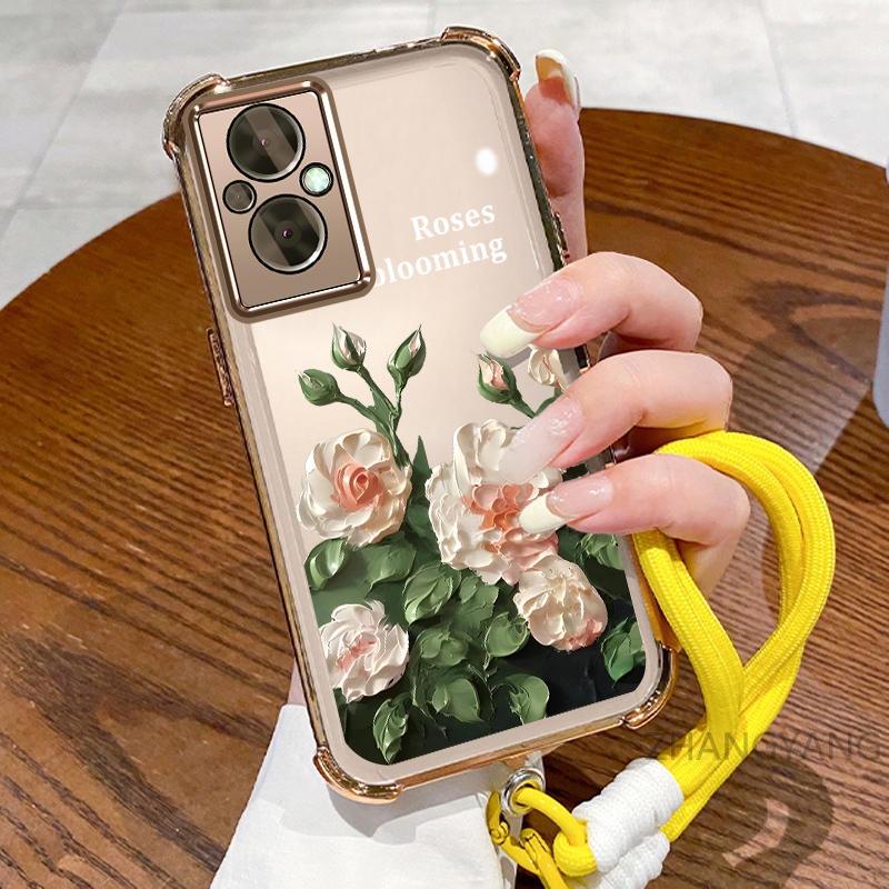 Ốp Lưng Cho OPPO RENO 7Z 5G RENO 8Z 5G Ốp Điện Thoại Mạ Điện Bốn Góc Chống Rơi Với Thẩm Mỹ Đẹp Và Thiết Kế Hoa Trắng Vỏ Mềm TPU