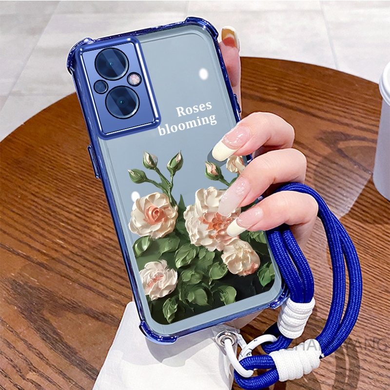 Ốp Lưng Cho OPPO RENO 7Z 5G RENO 8Z 5G Ốp Điện Thoại Mạ Điện Bốn Góc Chống Rơi Với Thẩm Mỹ Đẹp Và Thiết Kế Hoa Trắng Vỏ Mềm TPU