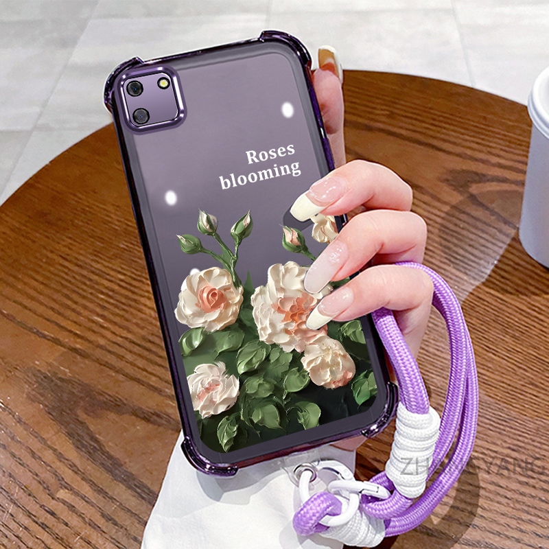 Ốp Lưng Cho Realme C11 2020 C11 2021 Ốp Điện Thoại Mạ Điện Bốn Góc Chống Rơi Với Thẩm Mỹ Đẹp Và Thiết Kế Hoa Trắng Vỏ Mềm TPU