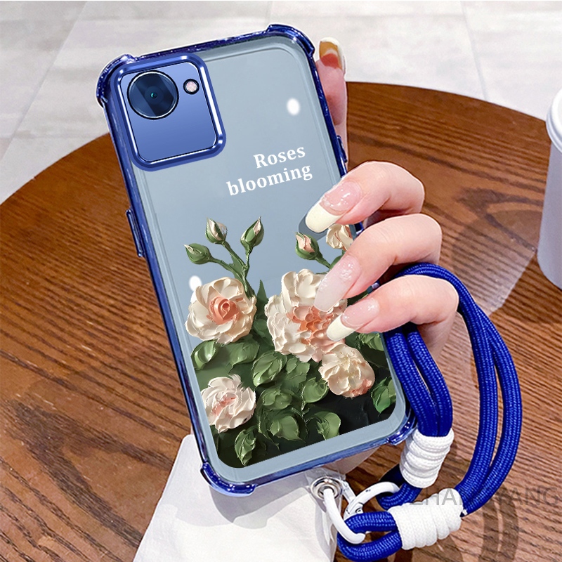 Ốp Lưng Cho Realme C30 C30s Ốp Điện Thoại Mạ Điện Bốn Góc Chống Rơi Với Thẩm Mỹ Đẹp Và Thiết Kế Hoa Trắng Vỏ Mềm TPU