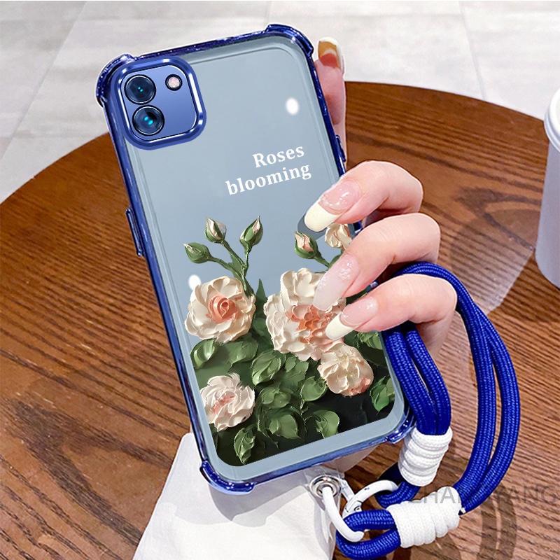 Ốp Lưng Cho Samsung A03 Ốp Điện Thoại Mạ Điện Bốn Góc Chống Rơi Với Thẩm Mỹ Đẹp Và Thiết Kế Hoa Trắng TPU Mềm case
