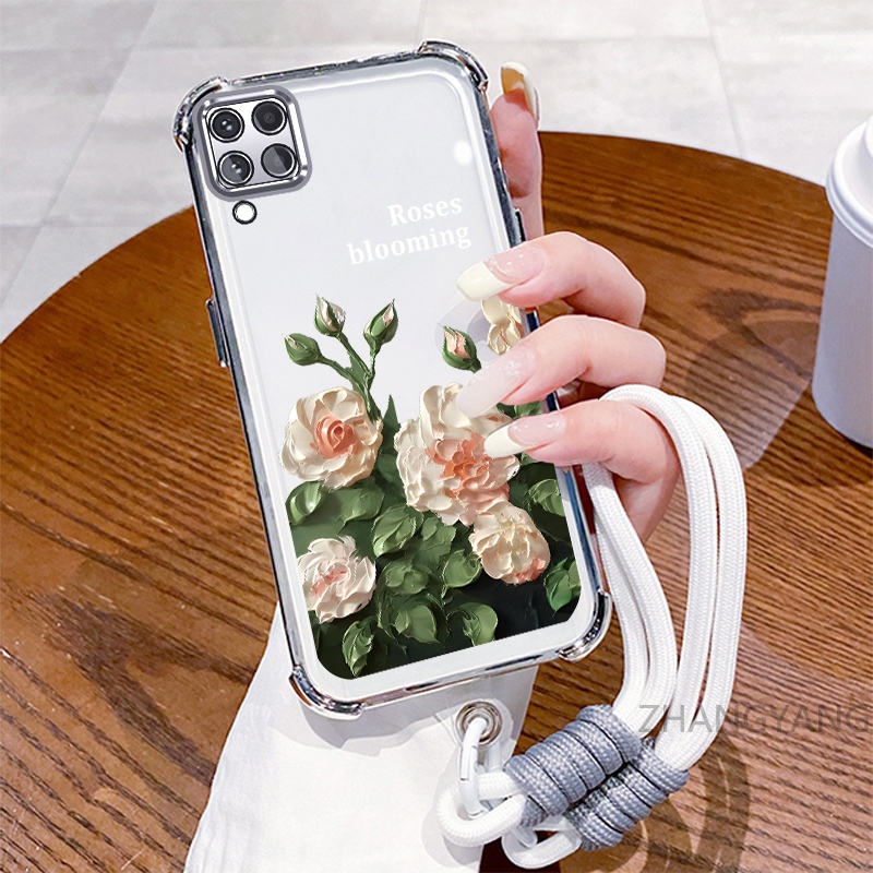 Ốp Lưng Dành Cho Samsung A12 A22 4G M12 M22 M32 Ốp Điện Thoại Mạ Điện Bốn Góc Chống Rơi Với Thẩm Mỹ Đẹp Và Thiết Kế Hoa Trắng TPU Mềm