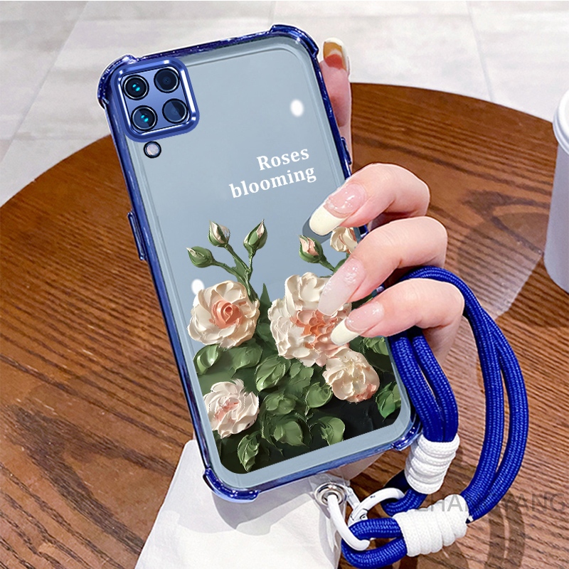 Ốp Lưng Dành Cho Samsung A12 A22 4G M12 M22 M32 Ốp Điện Thoại Mạ Điện Bốn Góc Chống Rơi Với Thẩm Mỹ Đẹp Và Thiết Kế Hoa Trắng TPU Mềm