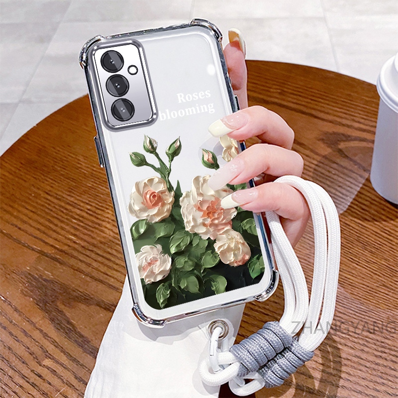 Ốp Lưng Dành Cho Samsung A15 5G A25 5G Ốp Điện Thoại Mạ Điện Bốn Góc Chống Rơi Với Thẩm Mỹ Đẹp Và Thiết Kế Hoa Trắng Vỏ Mềm TPU