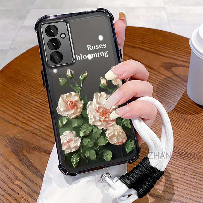Ốp Lưng Dành Cho Samsung A15 5G A25 5G Ốp Điện Thoại Mạ Điện Bốn Góc Chống Rơi Với Thẩm Mỹ Đẹp Và Thiết Kế Hoa Trắng Vỏ Mềm TPU
