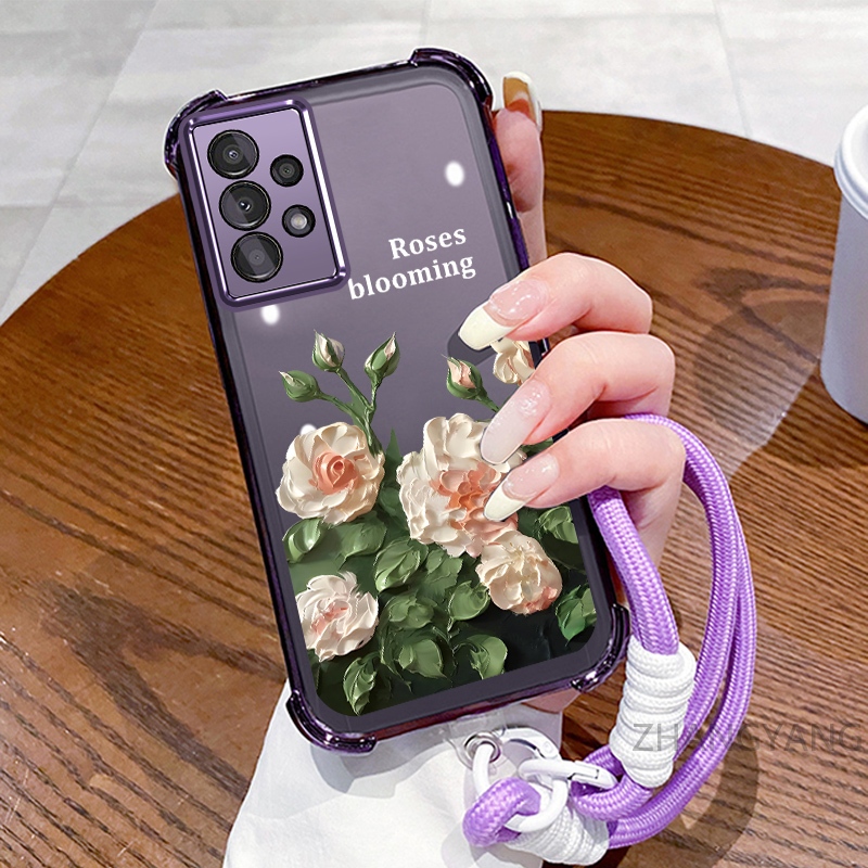 Ốp Lưng Dành Cho Samsung A33 A53 A73 Ốp Điện Thoại Mạ Điện Bốn Góc Chống Rơi Với Thẩm Mỹ Đẹp Và Thiết Kế Hoa Trắng TPU Mềm case