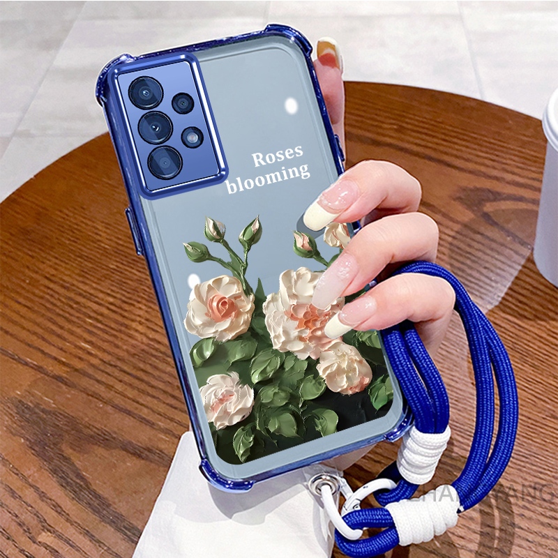 Ốp Lưng Dành Cho Samsung A33 A53 A73 Ốp Điện Thoại Mạ Điện Bốn Góc Chống Rơi Với Thẩm Mỹ Đẹp Và Thiết Kế Hoa Trắng TPU Mềm case