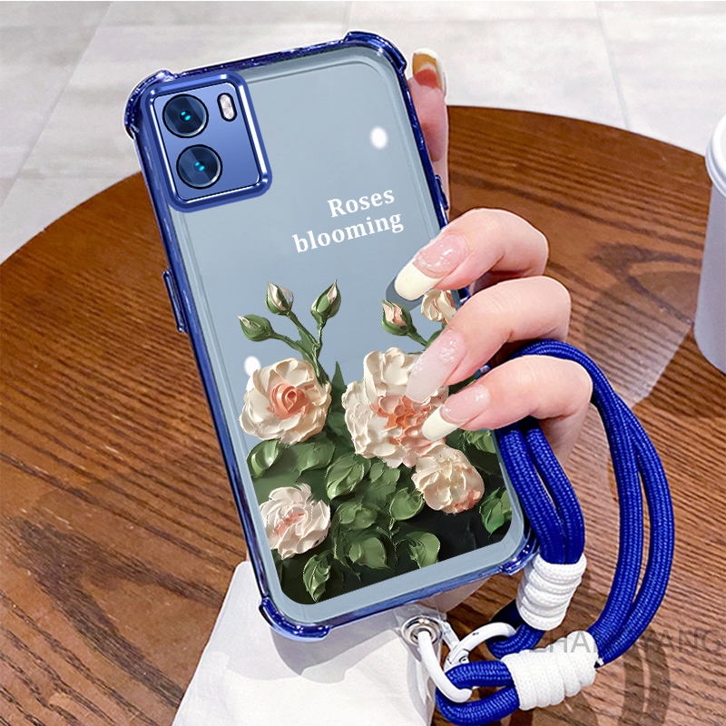 Ốp Lưng Cho VIVO Y15S Y15A Ốp Điện Thoại Mạ Điện Bốn Góc Chống Rơi Với Thẩm Mỹ Đẹp Và Thiết Kế Hoa Trắng Vỏ Mềm TPU